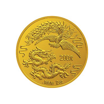 1990版龙凤金银纪念章2盎司圆形金质纪念章